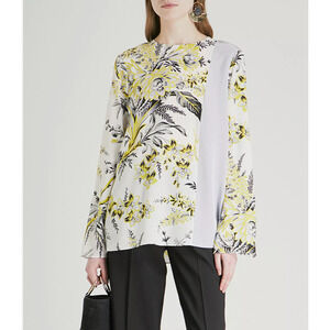 Diane Von Furstenberg Silk Top Multi Printed Floral Long Sleeve Blouse‎ Tunic, 8